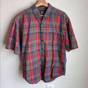 GAP Vintage Mens Plaid Short Sleeve Button Front Shirt XL